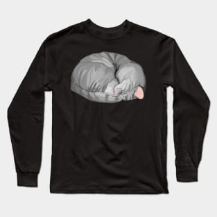 Sleeping Curled Gray Tabby Cat Long Sleeve T-Shirt